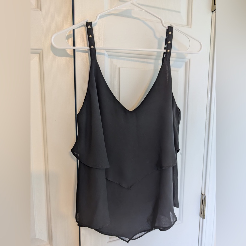 Black Spaghetti Strap Ruffle Tank Top